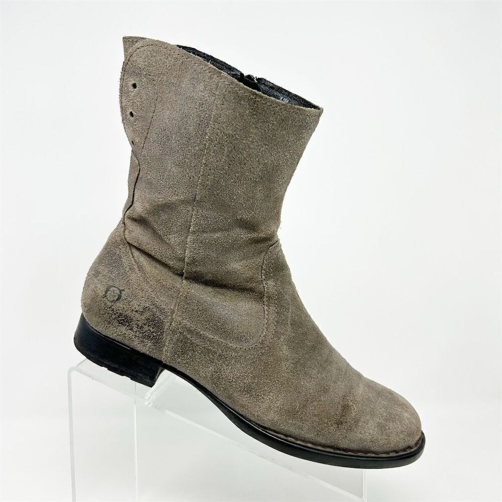 Born Gray Suede Pull On Ankle Booties Size 8.5M Casual Chic Fall Comfort